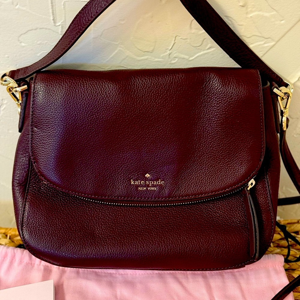 Kate Spade Jackson Handbag Medium Flap Pebbled Leather Cherrywood NWOT